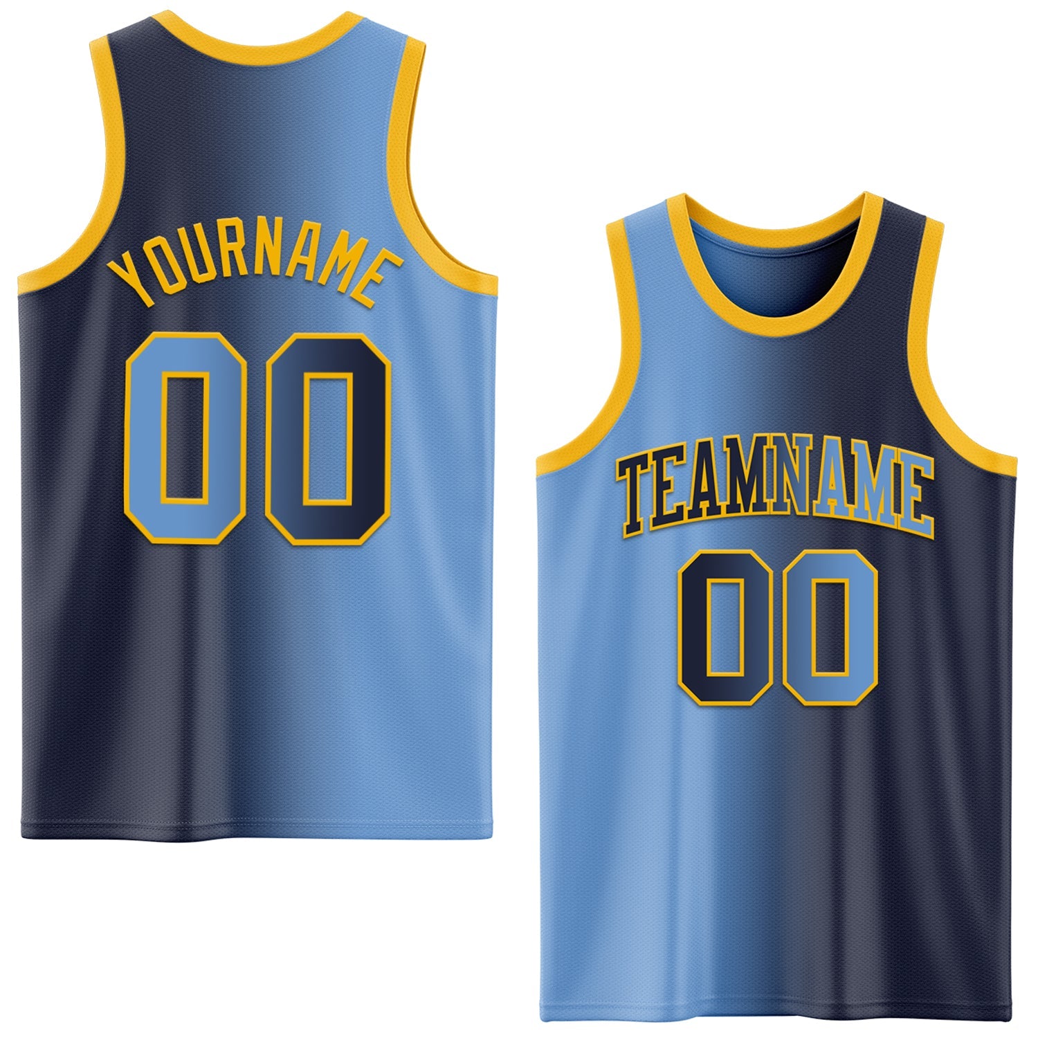 Custom Navy Light Blue-Gold Authentic Gradient Fashion Basketball Jersey - Sky-Custom