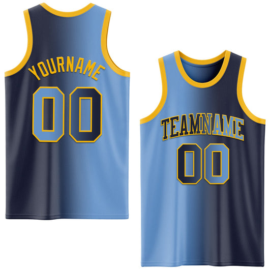 Custom Navy Light Blue-Gold Authentic Gradient Fashion Basketball Jersey - Sky-Custom