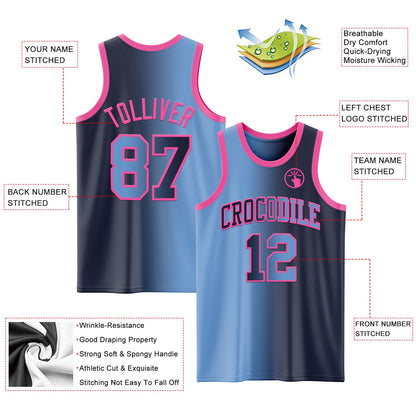 Custom Navy Light Blue-Pink Authentic Gradient Fashion Basketball Jersey - Sky-Custom