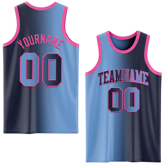 Custom Navy Light Blue-Pink Authentic Gradient Fashion Basketball Jersey - Sky-Custom
