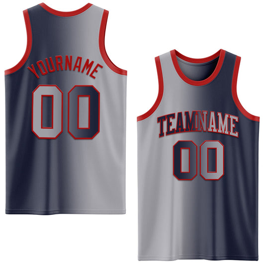 Custom Navy Gray-Red Authentic Gradient Fashion Basketball Jersey - Sky-Custom