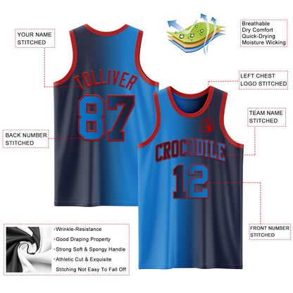 Custom Navy Powder Blue-Red Authentic Gradient Fashion Basketball Jersey - Sky-Custom