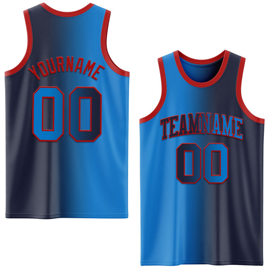 Custom Navy Powder Blue-Red Authentic Gradient Fashion Basketball Jersey - Sky-Custom