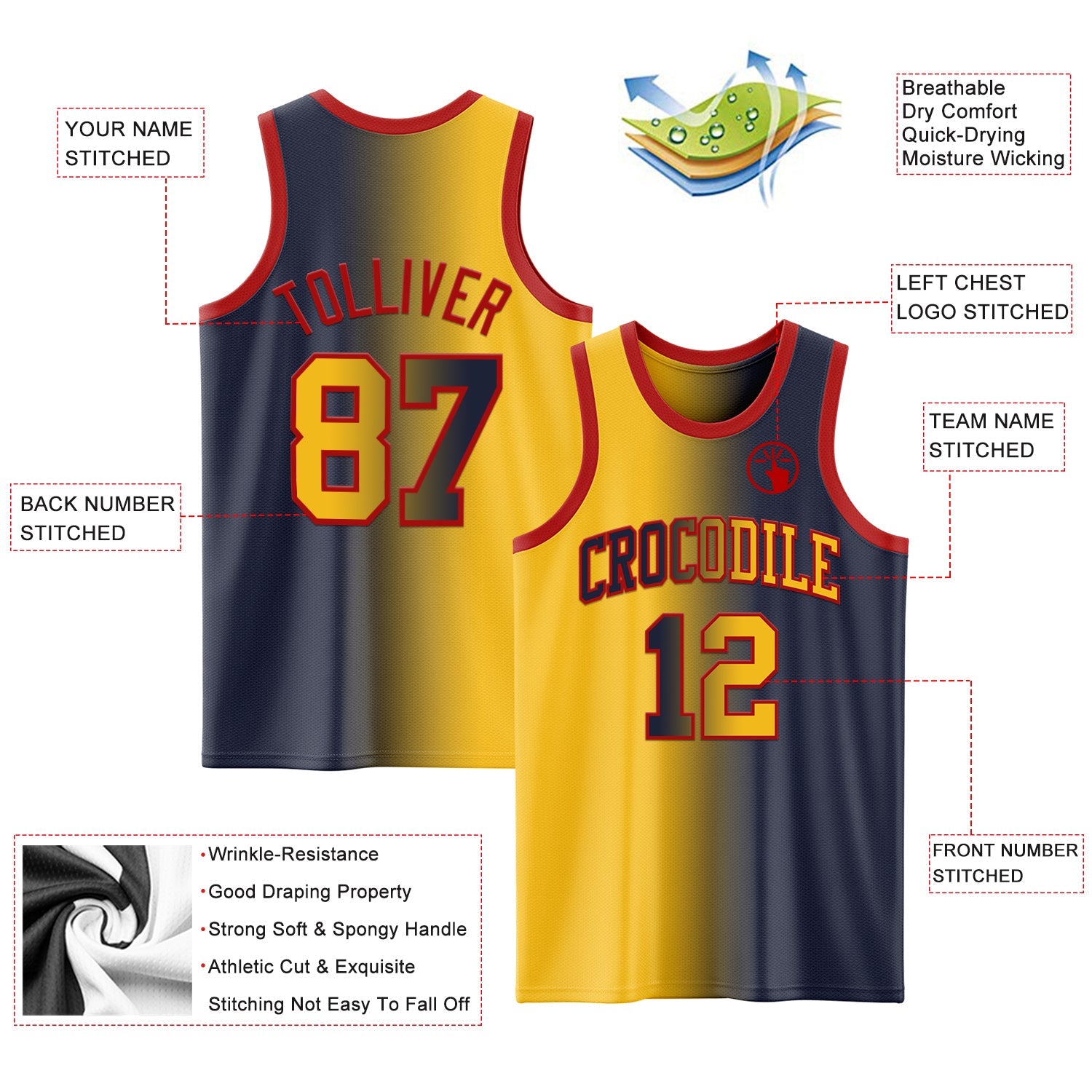 Custom Navy Gold-Red Authentic Gradient Fashion Basketball Jersey - Sky-Custom