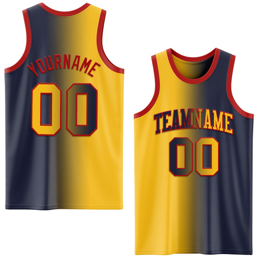 Custom Navy Gold-Red Authentic Gradient Fashion Basketball Jersey - Sky-Custom