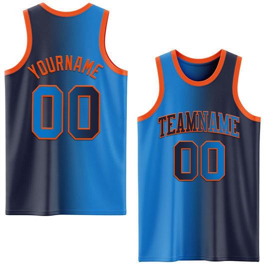 Custom Navy Powder Blue-Orange Authentic Gradient Fashion Basketball Jersey - Sky-Custom