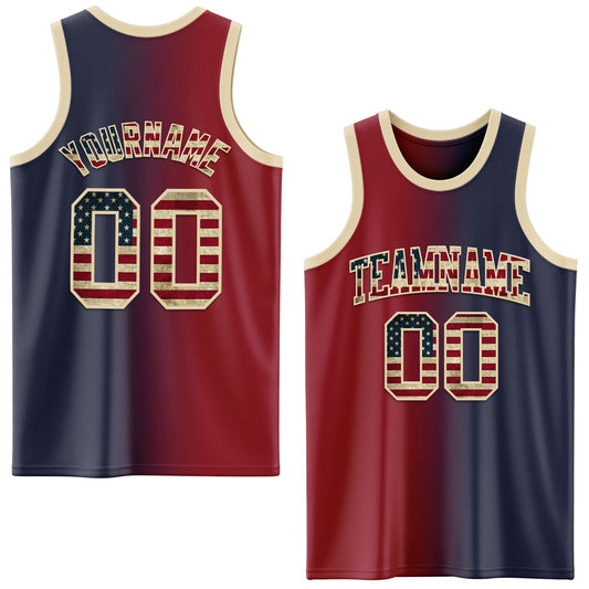Custom Navy Vintage USA Flag Maroon-Cream Authentic Gradient Fashion Basketball Jersey - Sky-Custom