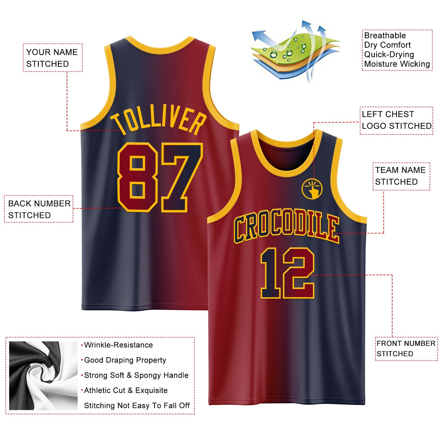 Custom Navy Maroon-Gold Authentic Gradient Fashion Basketball Jersey - Sky-Custom