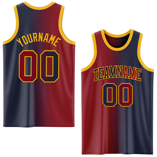 Custom Navy Maroon-Gold Authentic Gradient Fashion Basketball Jersey - Sky-Custom