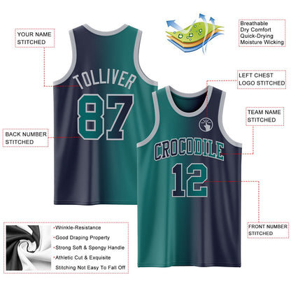 Custom Navy Teal-Gray Authentic Gradient Fashion Basketball Jersey - Sky-Custom