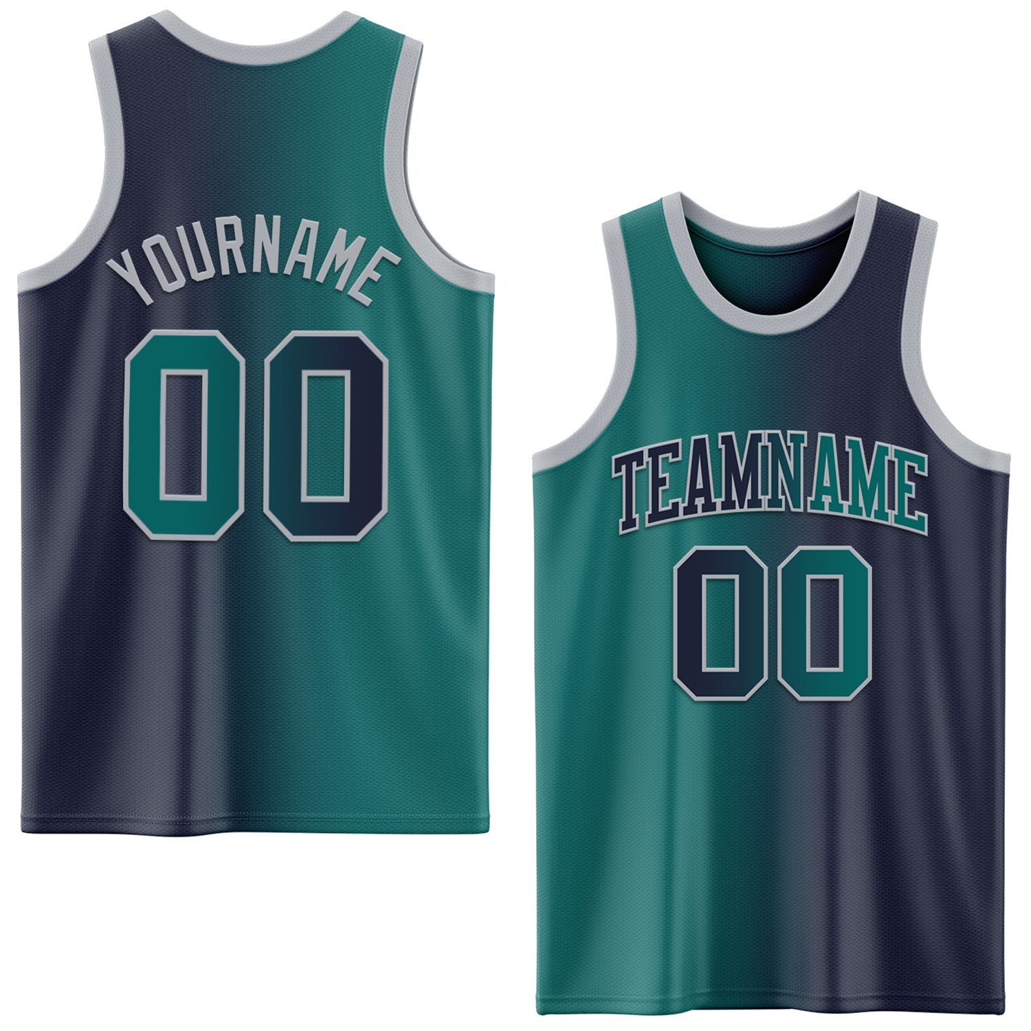 Custom Navy Teal-Gray Authentic Gradient Fashion Basketball Jersey - Sky-Custom