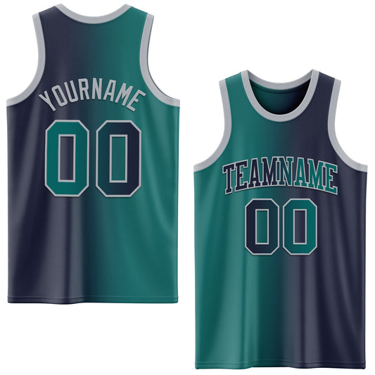 Custom Navy Teal-Gray Authentic Gradient Fashion Basketball Jersey - Sky-Custom