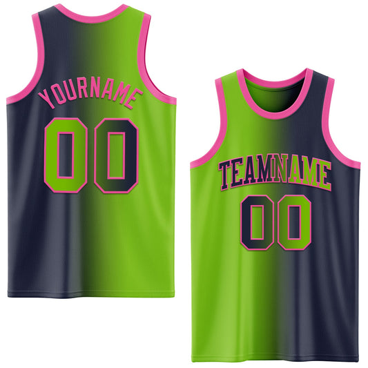 Custom Navy Neon Green-Pink Authentic Gradient Fashion Basketball Jersey - Sky-Custom