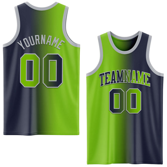 Custom Navy Neon Green-Gray Authentic Gradient Fashion Basketball Jersey - Sky-Custom
