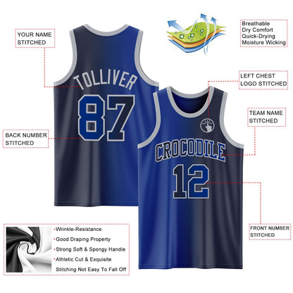 Custom Navy Royal-Gray Authentic Gradient Fashion Basketball Jersey - Sky-Custom