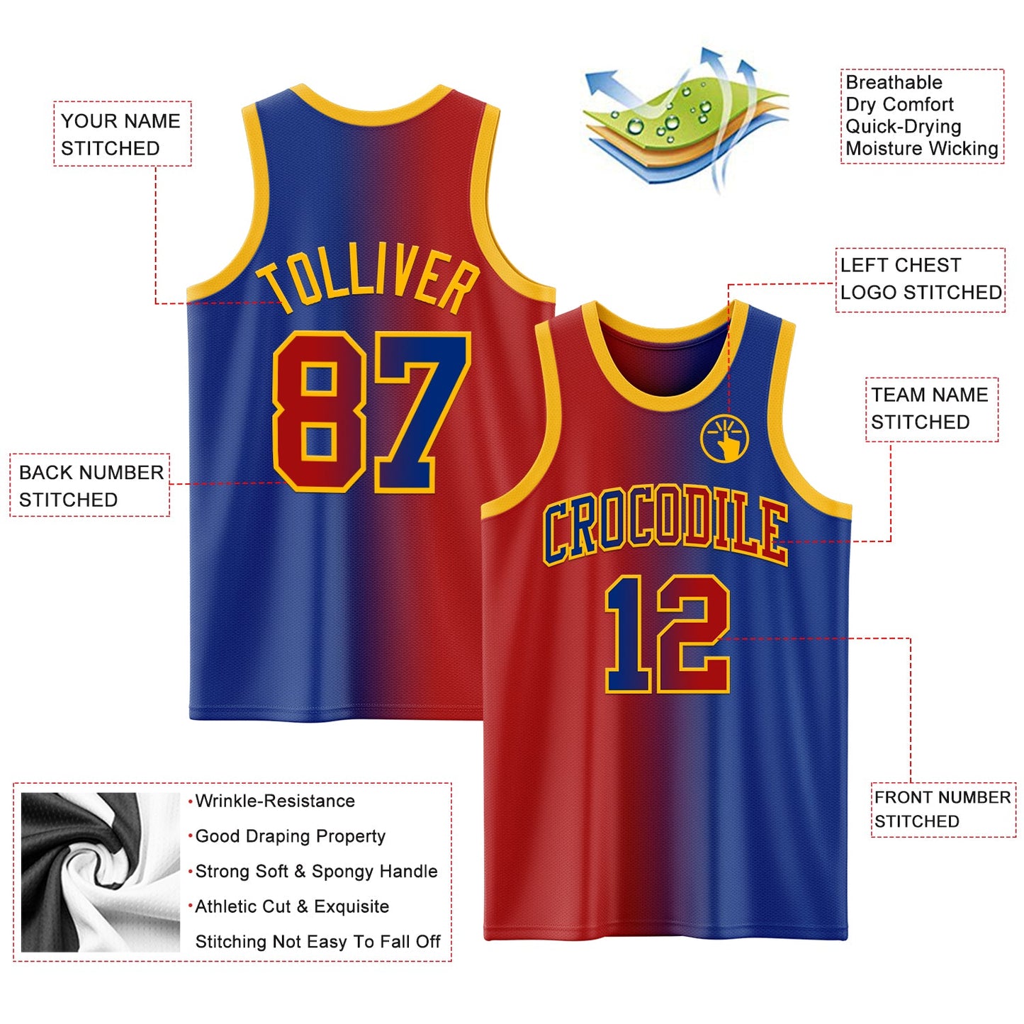 Custom Royal Red-Gold Authentic Gradient Fashion Basketball Jersey - Sky-Custom