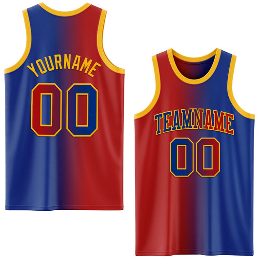 Custom Royal Red-Gold Authentic Gradient Fashion Basketball Jersey - Sky-Custom