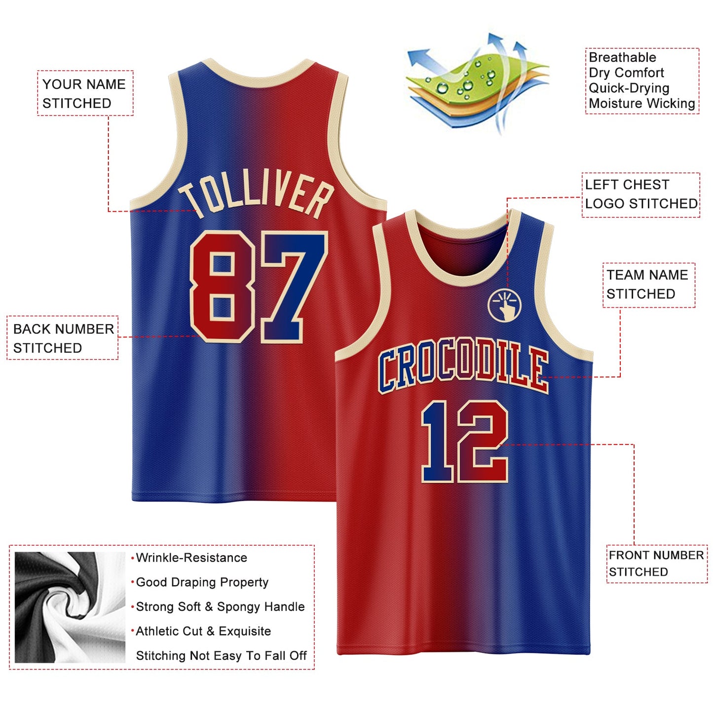 Custom Royal Red-Cream Authentic Gradient Fashion Basketball Jersey - Sky-Custom