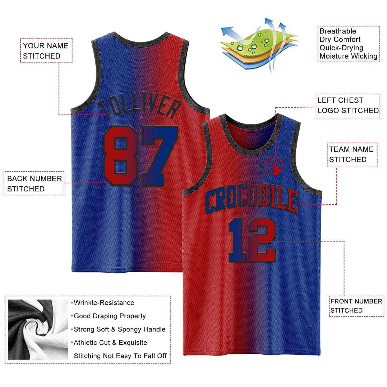 Custom Royal Red-Black Authentic Gradient Fashion Basketball Jersey - Sky-Custom