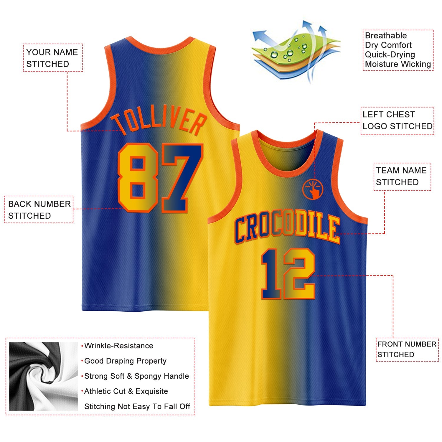 Custom Royal Yellow-Orange Authentic Gradient Fashion Basketball Jersey - Sky-Custom