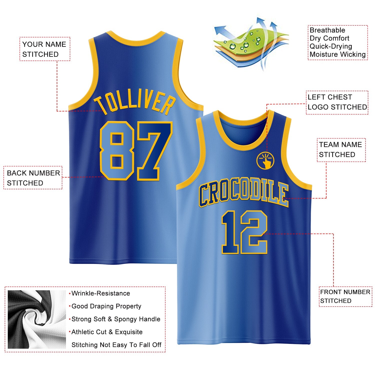 Custom Royal Light Blue-Gold Authentic Gradient Fashion Basketball Jersey - Sky-Custom