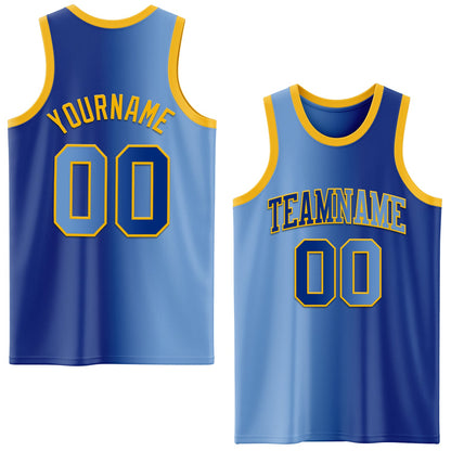 Custom Royal Light Blue-Gold Authentic Gradient Fashion Basketball Jersey - Sky-Custom