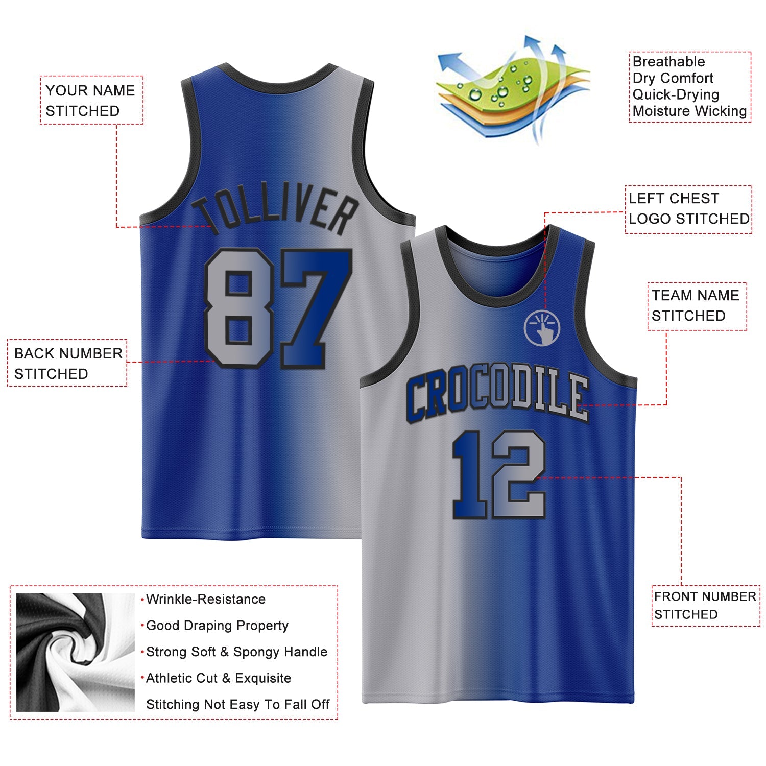 Custom Royal Gray-Black Authentic Gradient Fashion Basketball Jersey - Sky-Custom