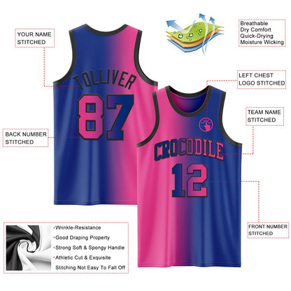 Custom Royal Pink-Black Authentic Gradient Fashion Basketball Jersey - Sky-Custom