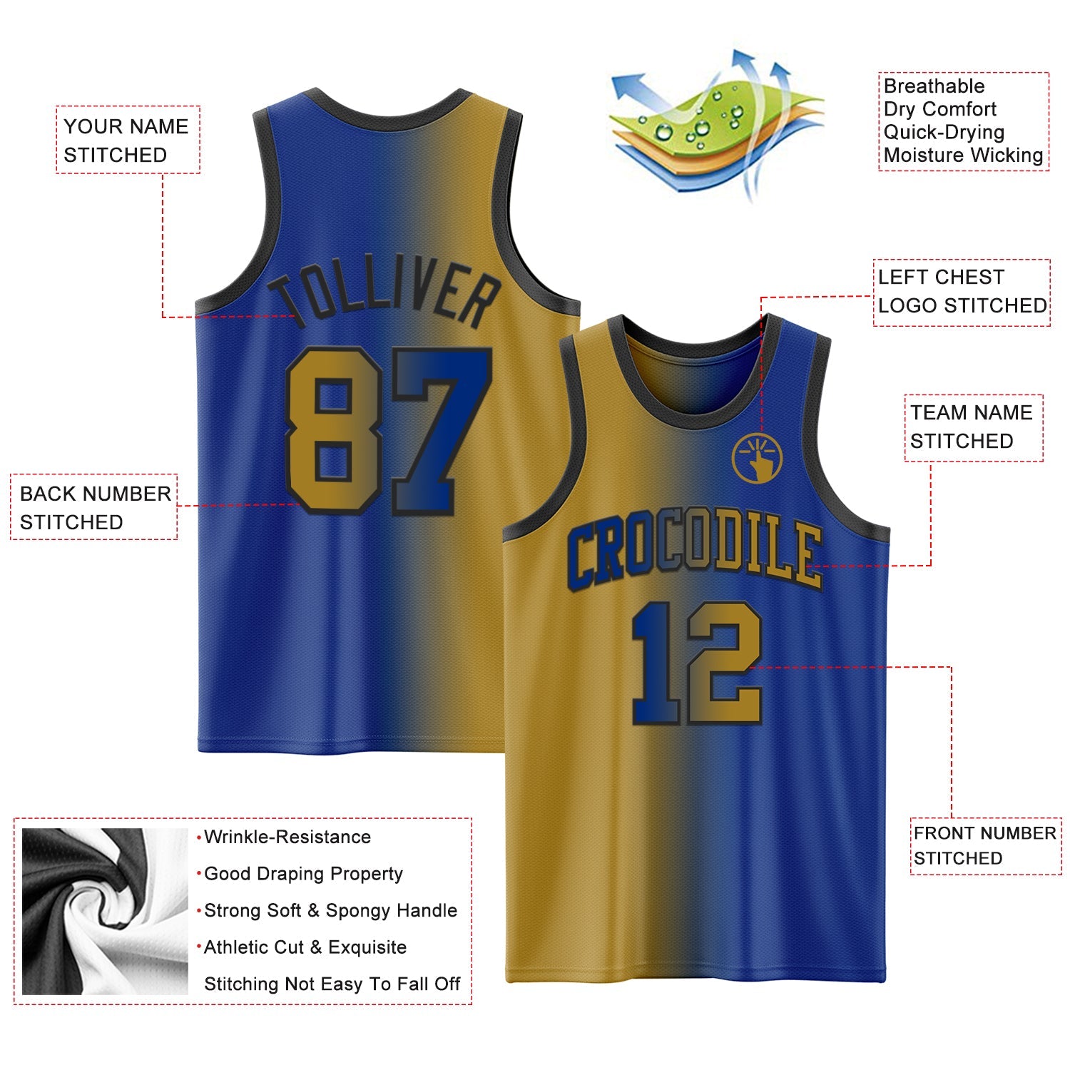 Custom Royal Old Gold-Black Authentic Gradient Fashion Basketball Jersey - Sky-Custom