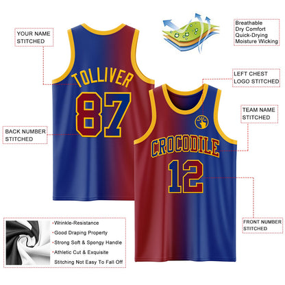 Custom Royal Maroon-Gold Authentic Gradient Fashion Basketball Jersey - Sky-Custom