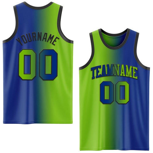 Custom Royal Neon Green-Black Authentic Gradient Fashion Basketball Jersey - Sky-Custom