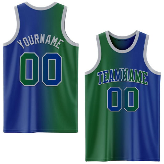 Custom Royal Kelly Green-Gray Authentic Gradient Fashion Basketball Jersey - Sky-Custom