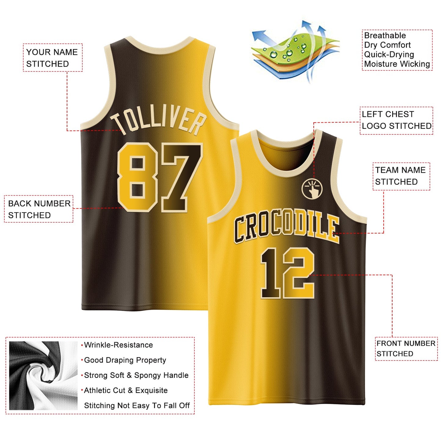 Custom Brown Gold-Cream Authentic Gradient Fashion Basketball Jersey - Sky-Custom