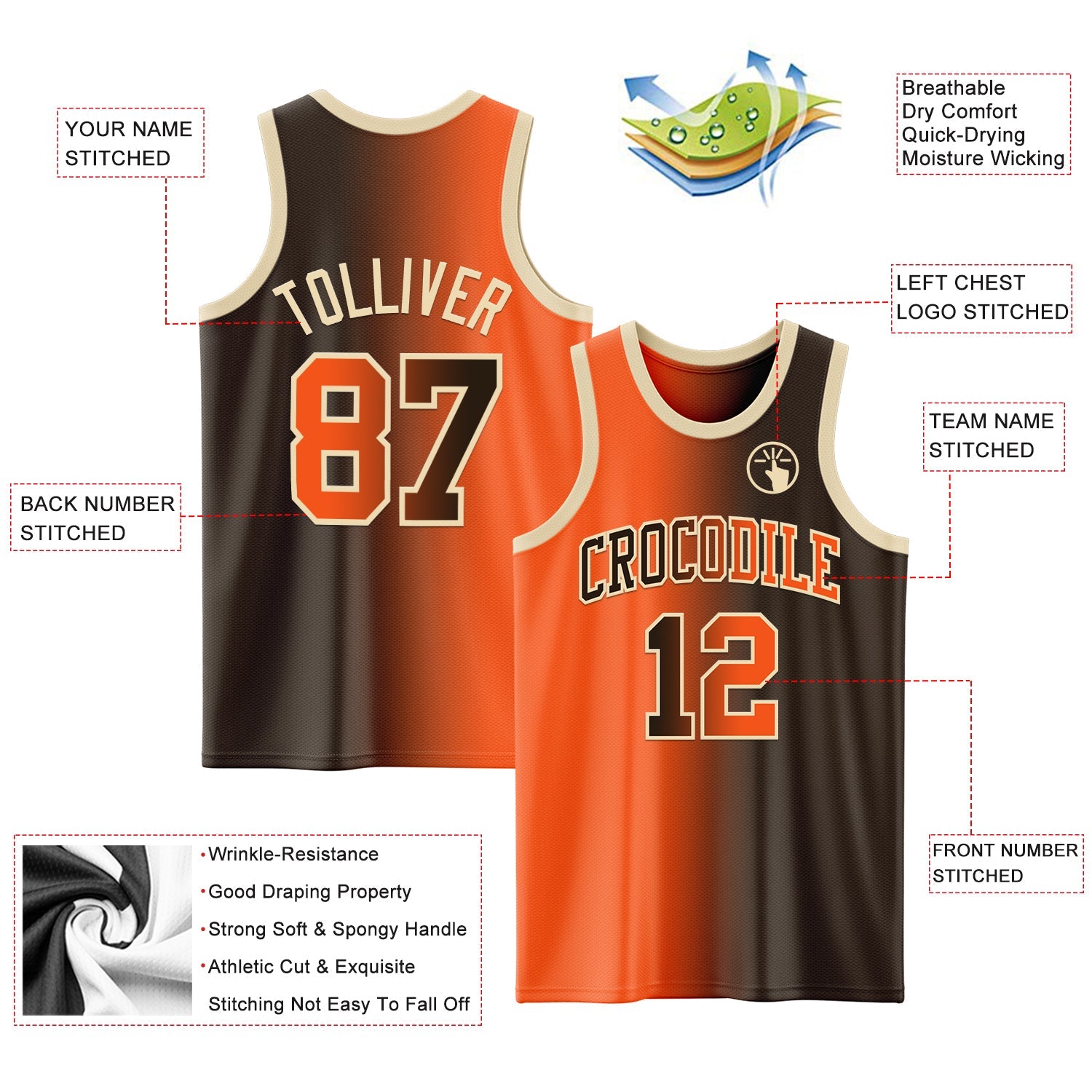 Custom Brown Orange-Cream Authentic Gradient Fashion Basketball Jersey - Sky-Custom