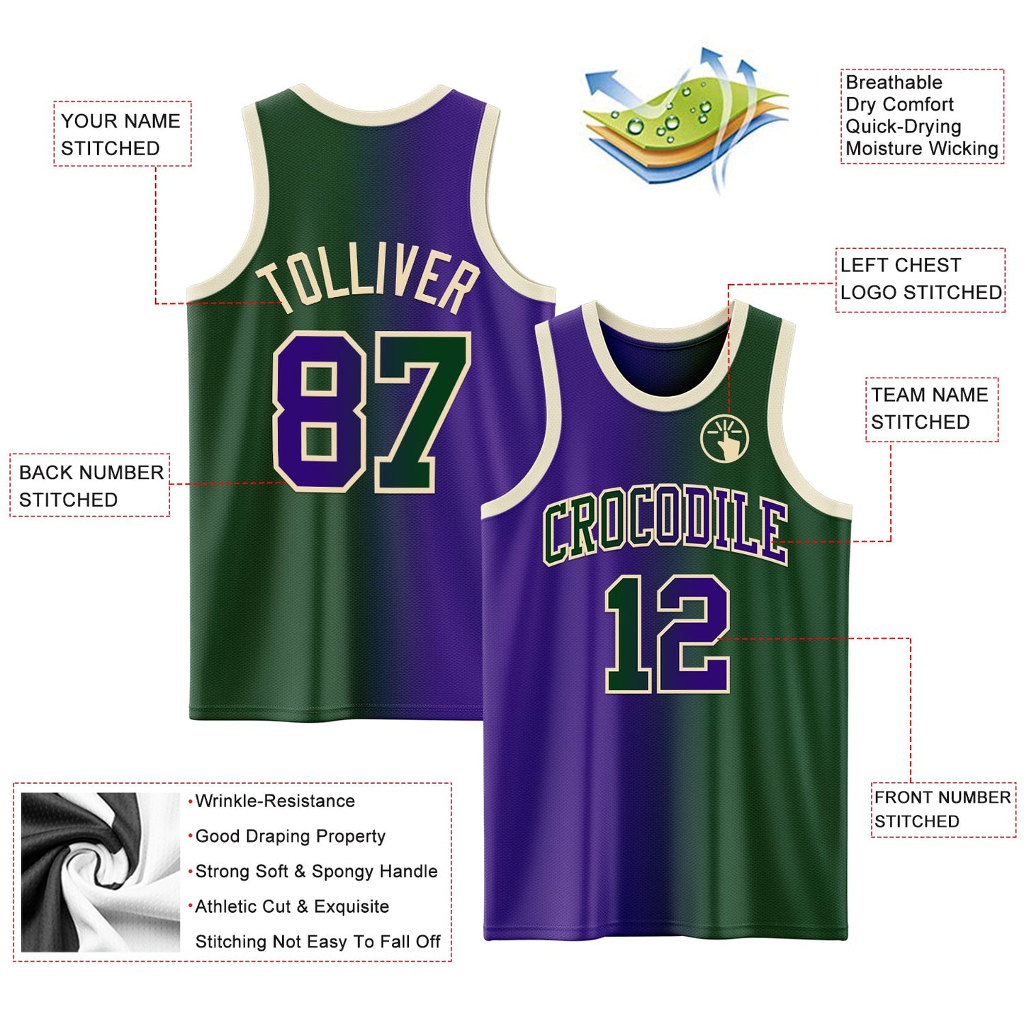 Custom Green Purple-Cream Authentic Gradient Fashion Basketball Jersey - Sky-Custom