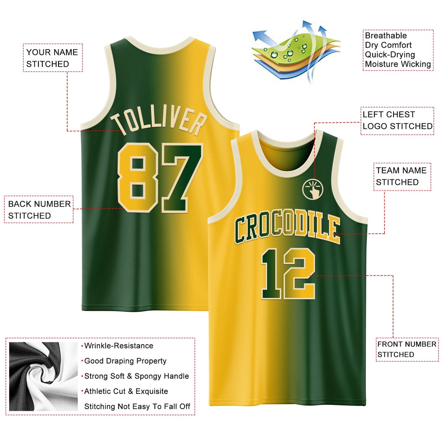Custom Green Gold-Cream Authentic Gradient Fashion Basketball Jersey - Sky-Custom
