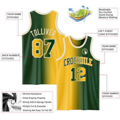 Custom Green Gold-Cream Authentic Gradient Fashion Basketball Jersey - Sky-Custom