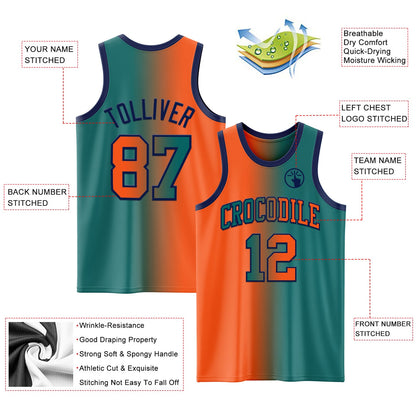 Custom Teal Orange-Navy Authentic Gradient Fashion Basketball Jersey - Sky-Custom