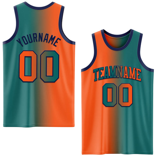 Custom Teal Orange-Navy Authentic Gradient Fashion Basketball Jersey - Sky-Custom