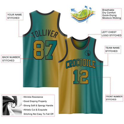 Custom Teal Old Gold-Black Authentic Gradient Fashion Basketball Jersey - Sky-Custom