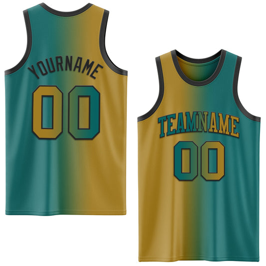 Custom Teal Old Gold-Black Authentic Gradient Fashion Basketball Jersey - Sky-Custom