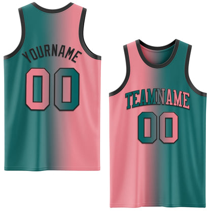 Custom Teal Medium Pink-Black Authentic Gradient Fashion Basketball Jersey - Sky-Custom