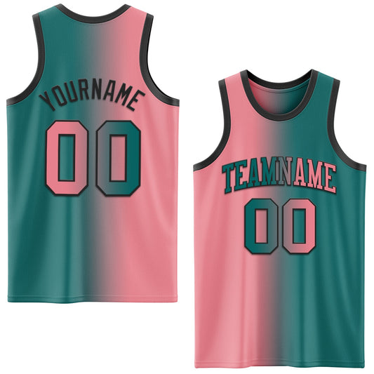 Custom Teal Medium Pink-Black Authentic Gradient Fashion Basketball Jersey - Sky-Custom