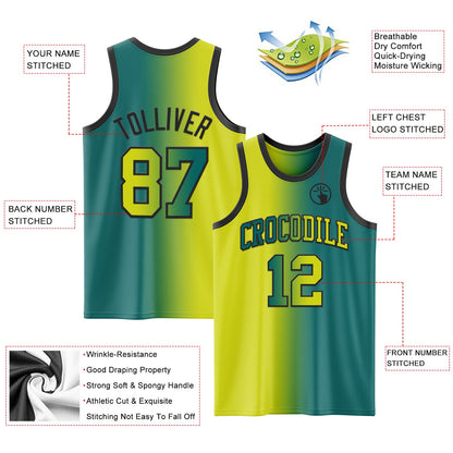 Custom Teal Neon Yellow-Black Authentic Gradient Fashion Basketball Jersey - Sky-Custom