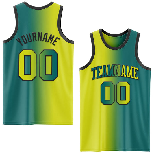 Custom Teal Neon Yellow-Black Authentic Gradient Fashion Basketball Jersey - Sky-Custom