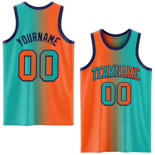 Custom Aqua Orange-Navy Authentic Gradient Fashion Basketball Jersey - Sky-Custom