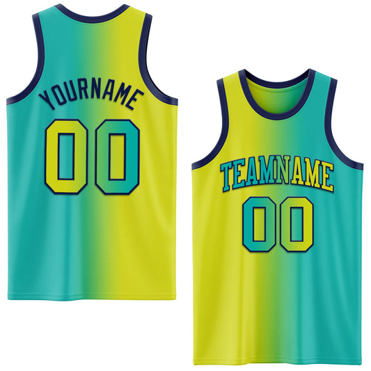 Custom Aqua Neon Yellow-Navy Authentic Gradient Fashion Basketball Jersey - Sky-Custom