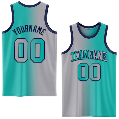 Custom Aqua Gray-Navy Authentic Gradient Fashion Basketball Jersey - Sky-Custom