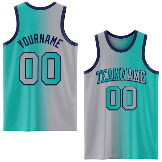 Custom Aqua Gray-Navy Authentic Gradient Fashion Basketball Jersey - Sky-Custom