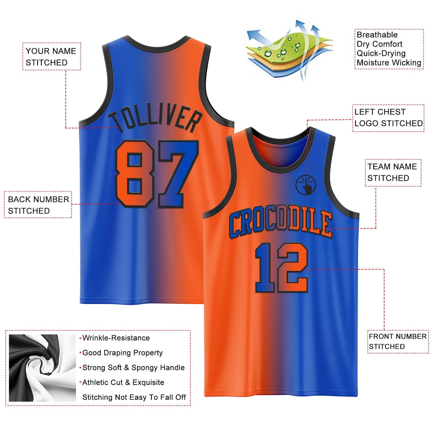Custom Thunder Blue Orange-Black Authentic Gradient Fashion Basketball Jersey - Sky-Custom